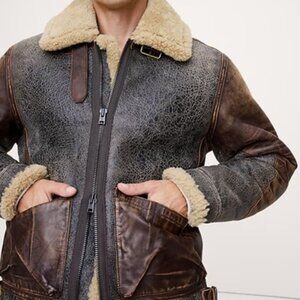 NEW W/TAG MEN'S SZ L BANANA REPUBLIC 100% SHEARLING FLIGHT JACKET